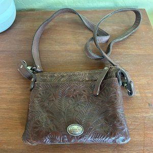 AMERICAN West Trail Rider Antique Brown / Teal Leather Hip Crossbody Bag (1396)